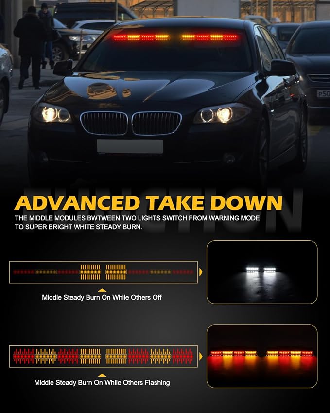HLauto 604N Emergency Dash Strobe Lights: 2x16.8 inch Amber Red Security Light - Image 4
