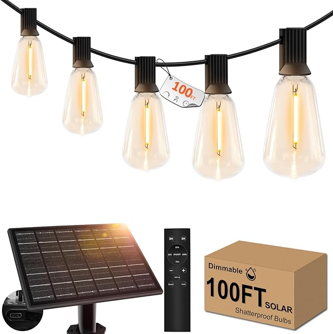 100ft Solar Outdoor String Lights by GHUSTAR