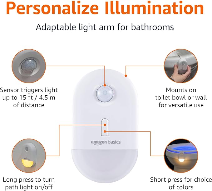 Amazon Basics Color Changing LED Toilet Bowl Motion Sensor Light, Battery - Image 2