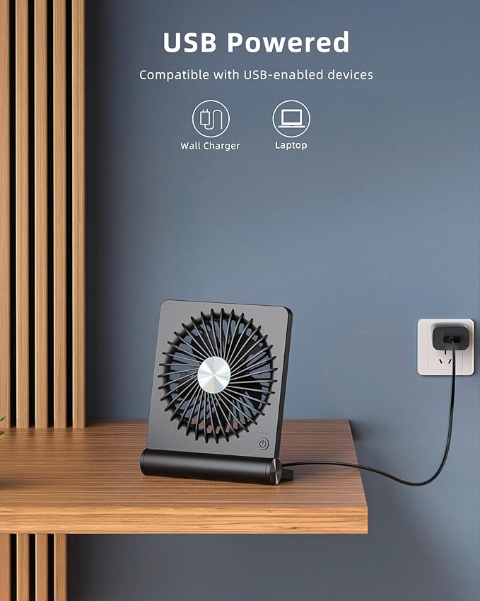 Koonie USB Fan, Strong Wind Ultra Quiet Small Desk Fan 220° Tilt Folding 3 - Image 4