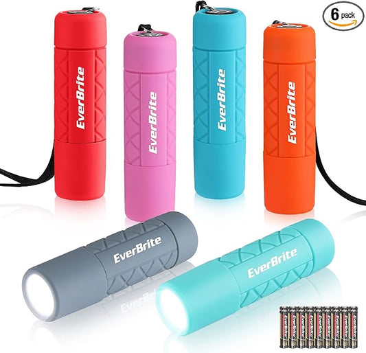 EverBrite 6-Pack Mini Flashlight Set, Small Multicolor Flashlights by EverBrite