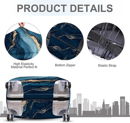 ANNA QUEEN Blue Marble Luggage Cover, Modern Gold Vein Abstract Design Suitcase - Image 4