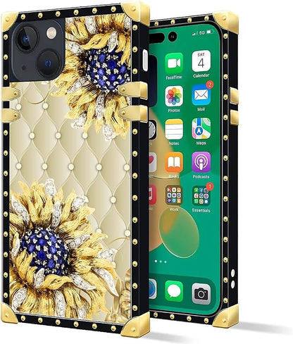 Compatible with iPhone 14 Case, Sunflower Diamonds Leather Luxury Golden - Image 2