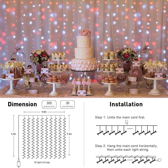 JMEXSUSS 300LED Red and White Christmas Curtain Lights - Image 6
