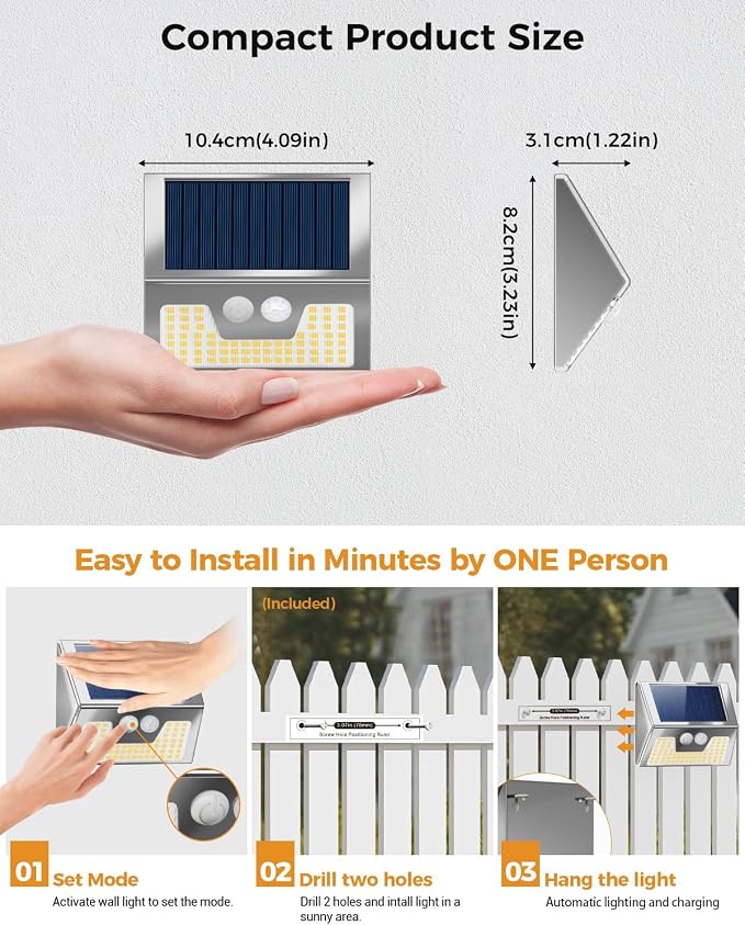 vighep 4 Pack Solar Lights Outdoor Motion Sensor, Waterproof Fence Lights 3 - Image 6