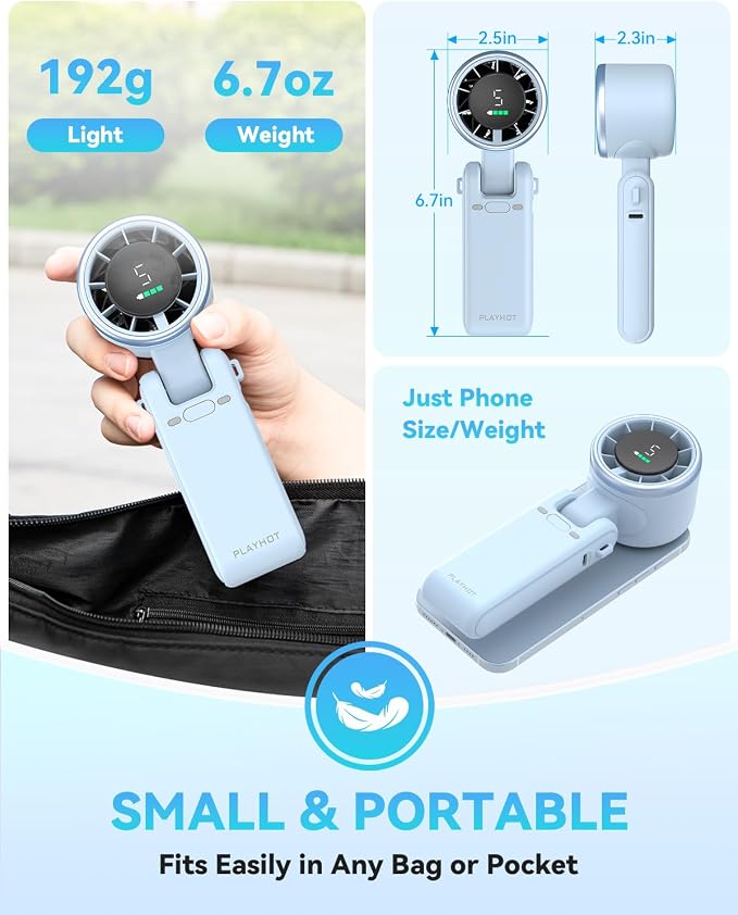 PlayHot Portable Handheld Turbo Fan, 5-Speed Personal Fans, 5000mAh - Image 6