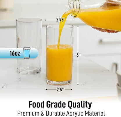 Zulay Kitchen Plastic Drinking Glasses – 16oz Acrylic Shatterproof Water Cups - Image 4