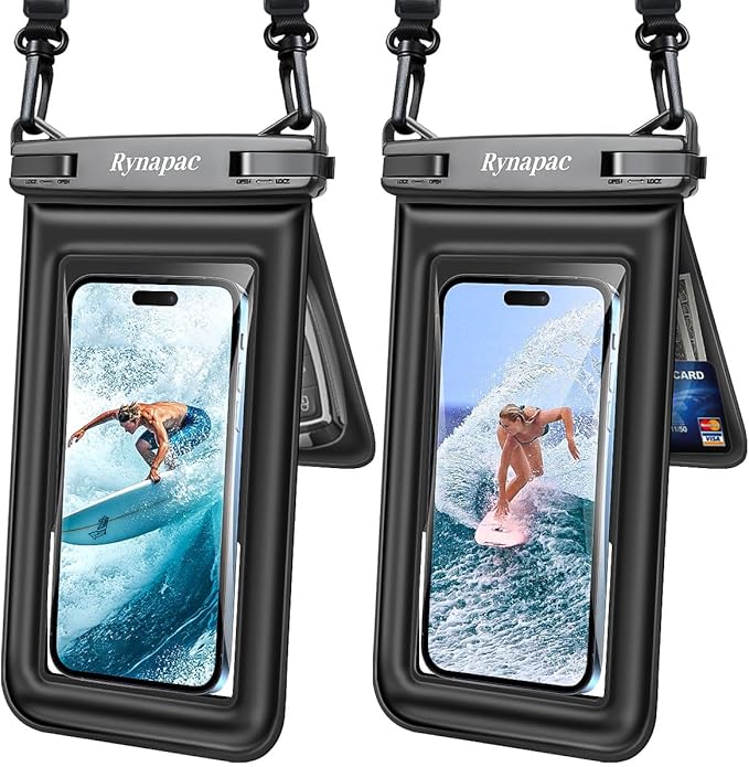 Floating Waterproof Phone Pouch 2 Pack, IPX8 Double Space Waterproof Phone Case by Rynapac