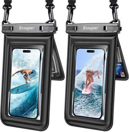 Floating Waterproof Phone Pouch 2 Pack, IPX8 Double Space Waterproof Phone Case by Rynapac