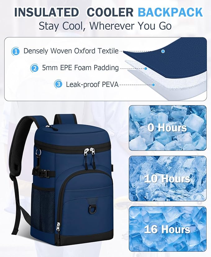 Cooler Backpack, 22L Waterproof Soft Backpack Coolers Leak Proof Beach Backpack - Image 4
