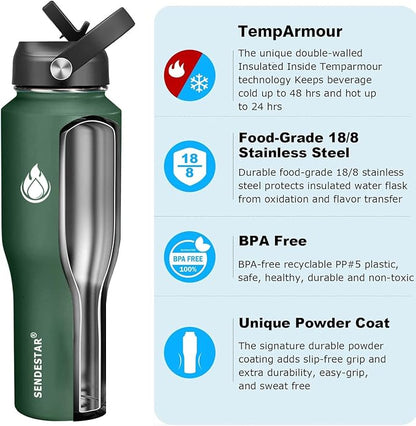 SENDESTAR Water Bottle, Wide Mouth Stainless Steel Vacuum Insulated Double Wall - Image 4