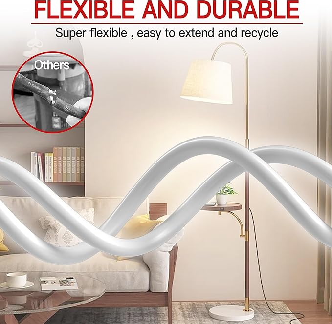 Skrizcable 16/3 25 Ft Indoor White Extension Cord, Flexible & Flame Retardant - Image 5