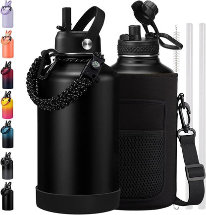 BENZZO 64 oz Water Bottle Insulated Leak Proof Travel Large 1/2 Half Gallon by BENZZO