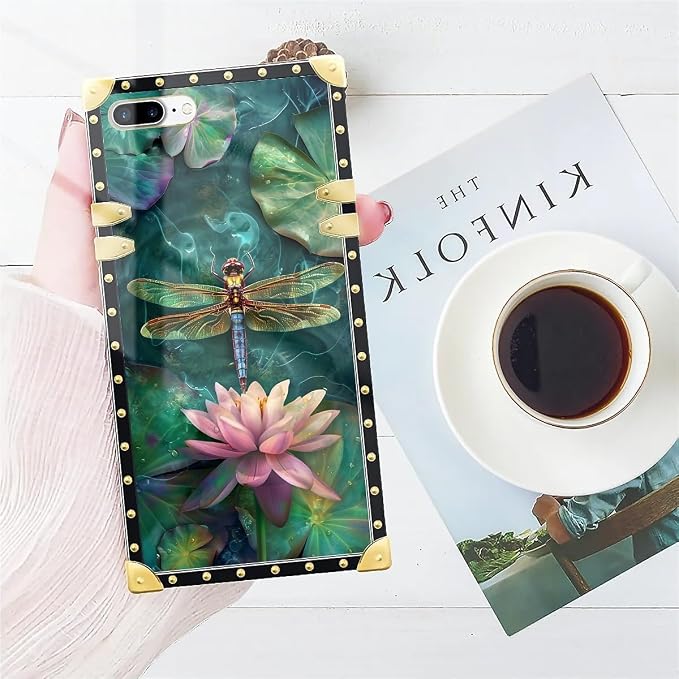 Compatible with iPhone 8 Plus 7 Plus Case, Colourful Dragonfly Pink Lily Pads - Image 7