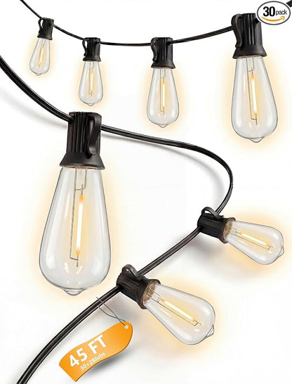 45FT Outdoor String Lights, 30 ST40 Shatterproof Vintage Edison Bulbs, Hanging by Konictom