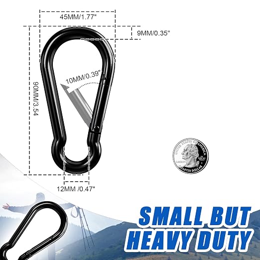 Carabiner Clip Hook, 3.54 inch 20 pcs Black Heavy Duty Spring Snap Hook Key - Image 3