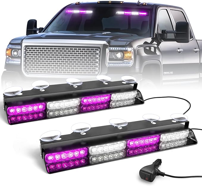 HLauto 6Z4J Emergency Dash Strobe Lights: 2x16.8 inch Purple White Safety Lights by HLauto