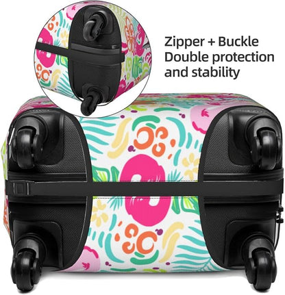 Bright Flamingo Tropical Leaf Elastic Luggage Cover, Suitcase Protector - Image 4