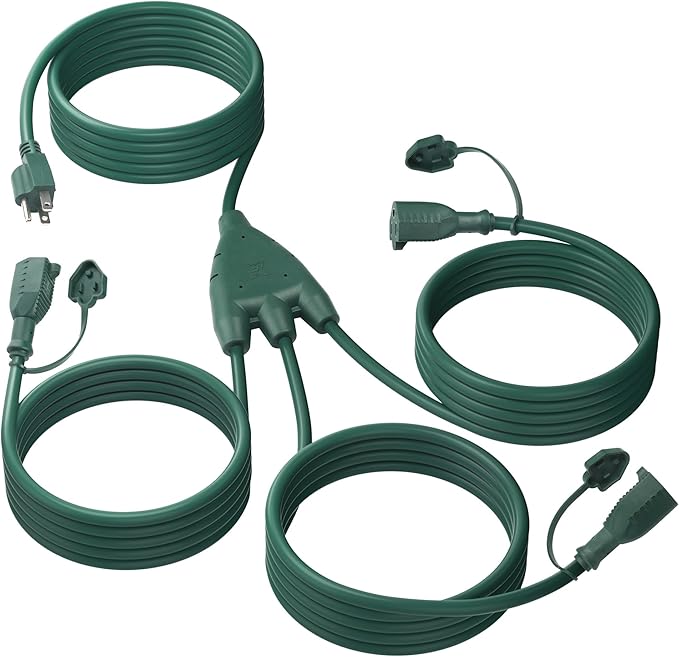 BN-LINK Outdoor Extension Cord 1 to 3 Splitter, Max 13 ft Extension, 16/3 SJTW by BN-LINK