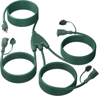 BN-LINK Outdoor Extension Cord 1 to 3 Splitter, Max 13 ft Extension, 16/3 SJTW by BN-LINK