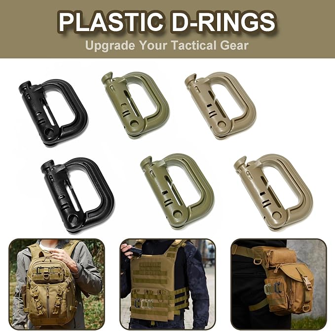 6 Pack 2.12“ Tactical Locking D Ring Plastic Carabiner Backapck Molle Hook Clip - Image 7