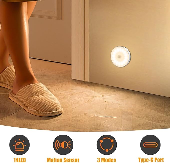 14 LEDs Motion Sensor Light Indoor, 6 Pack Upgraded Night Light USB Rechargeable - Image 2
