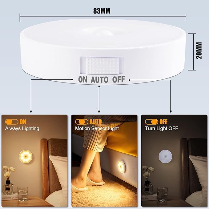 3 Pack Motion Sensor Light, 8 LEDs Rechargeable Night Light, - Image 2