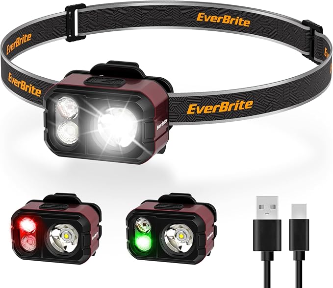 EverBrite 400LM Rechargeable Headlamp, 1.59 oz Lightweight & Comfortable Head by EverBrite