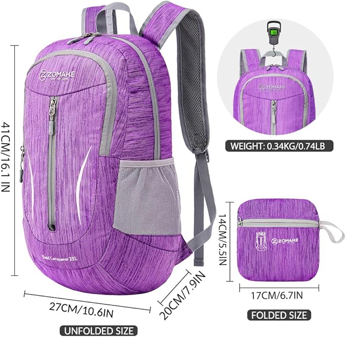 ZOMAKE 25L Ultra Lightweight Packable Backpack, Foldable Hiking Backpacks Water - Image 2