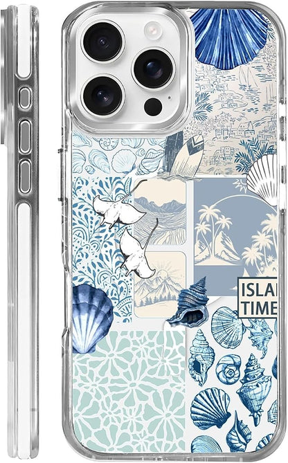 Case for iPhone 16 Pro, Sea Life Ocean Waves Seashell Collage Phone Case by Toulas