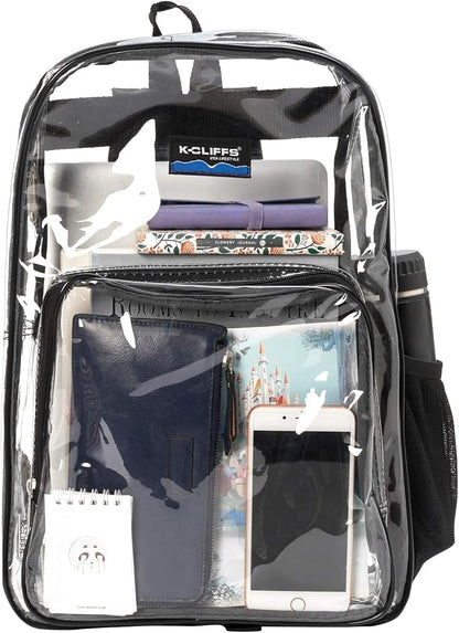 K-Cliffs Large Transparent Backpack Clear Heavy Duty School Bag Durable Student - Image 5