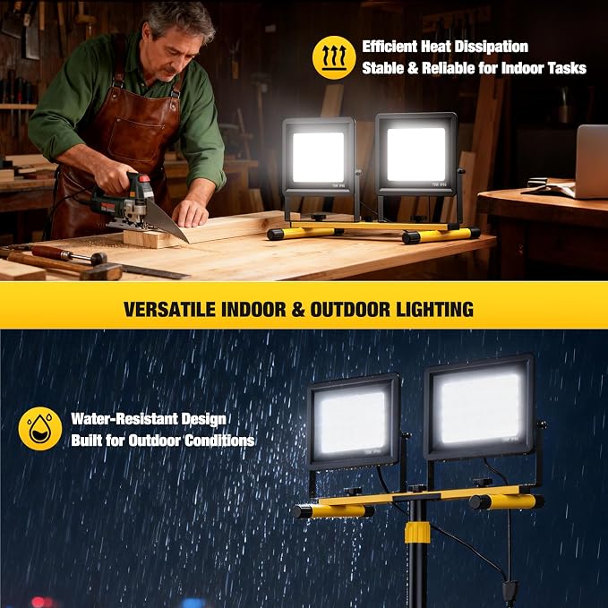Upgraded LED Work Lights with Stand, 2-Head Adjustable Work Light, Waterproof - Image 6