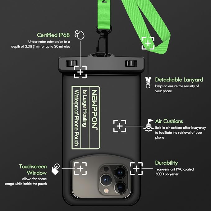 Floating Medium Waterproof Phone Pouch : 2 Pack Float Clear Cell Holder - Image 4