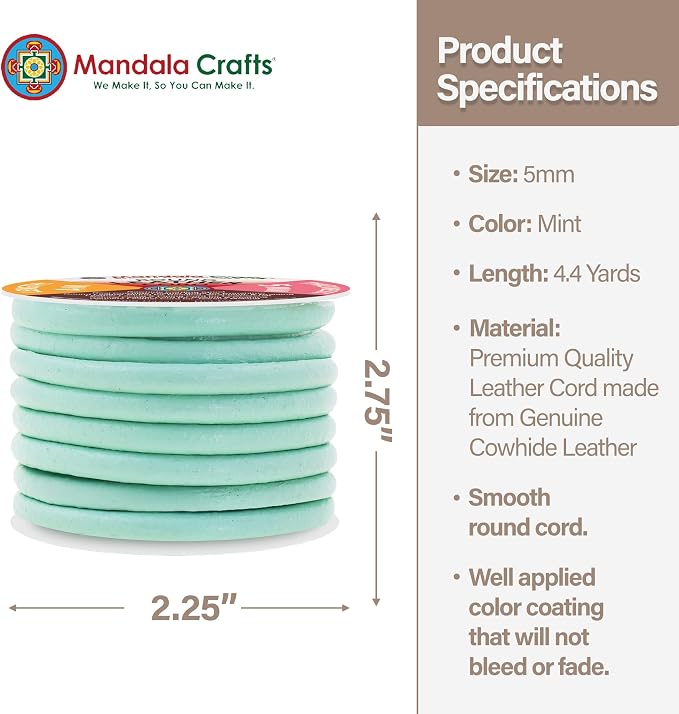 Mandala Crafts Round Genuine Mint Leather Cord - Image 4