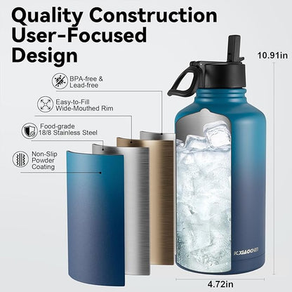 KXIAOCHEN Insulated Water Bottle, Stainless Steel Water Bottle, 2 Lids - Image 5
