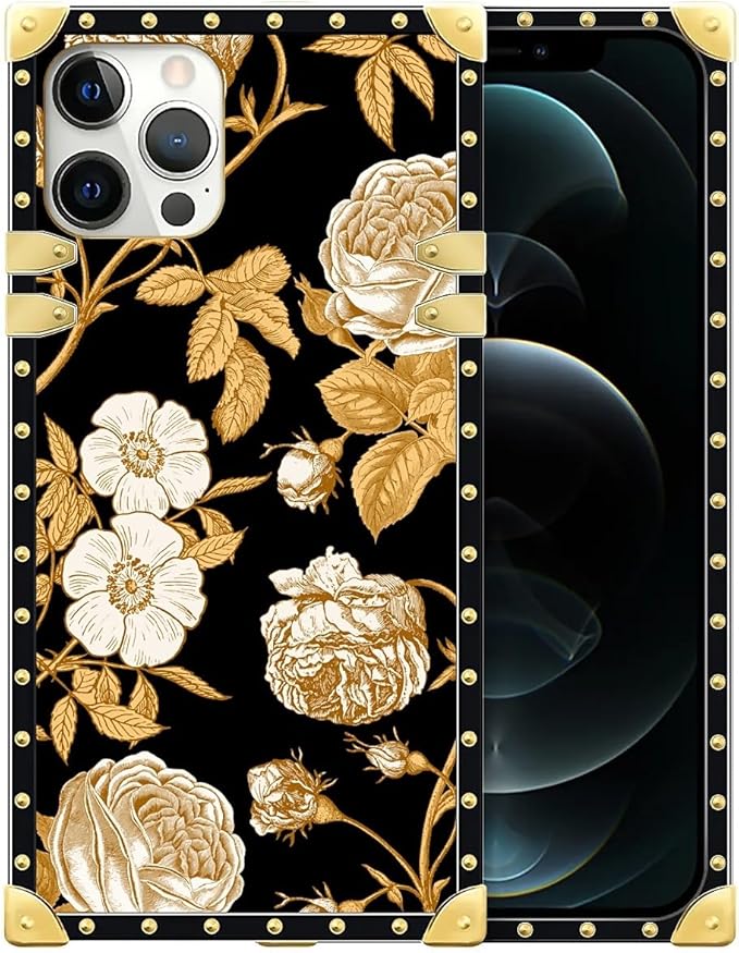 Compatible with iPhone 12 12 Pro Case, Blooming Rose Golden Flower Luxury by Unknown