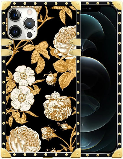 Compatible with iPhone 12 12 Pro Case, Blooming Rose Golden Flower Luxury by Unknown