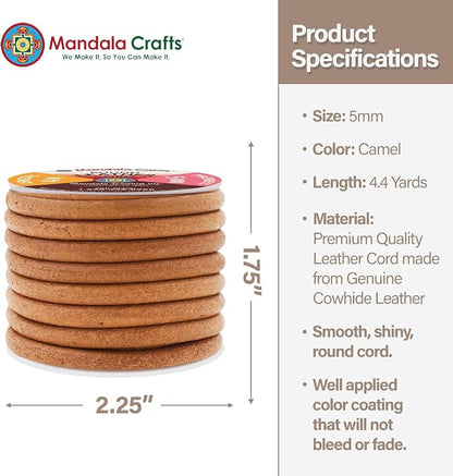 Mandala Crafts Round Genuine Camel Leather Cord - Image 4