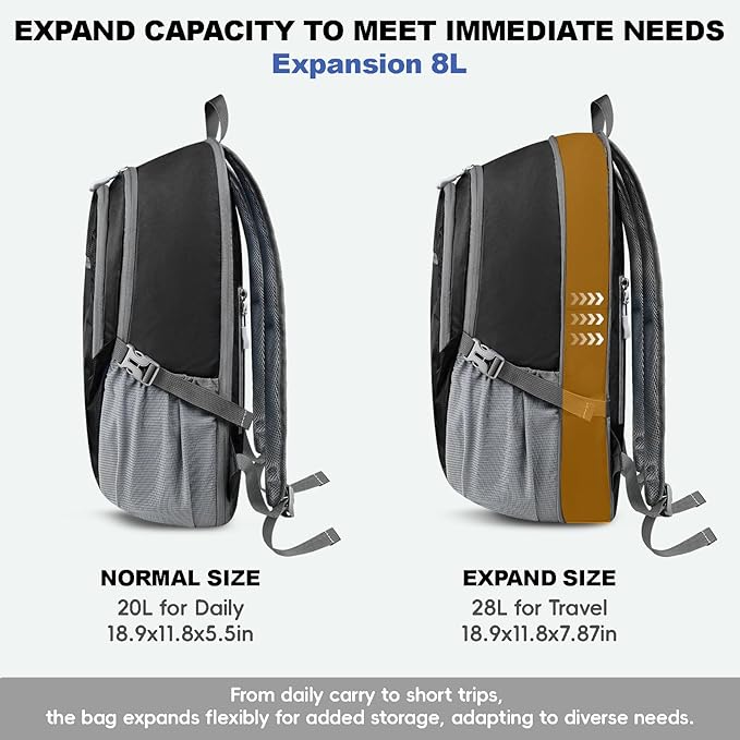 Seektop Lightweight Packable Hiking Backpack Waterproof Expandable 20L-28L - Image 2