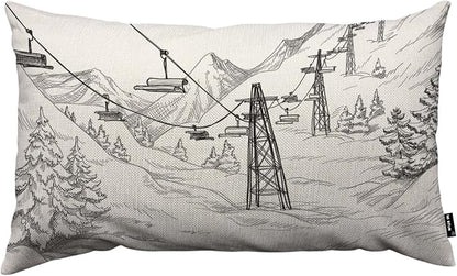 TKS MITLAN Mountain Ski Lift Pillow Cover 12x20 inch Sketch White Wintertime by TKS+MITLAN