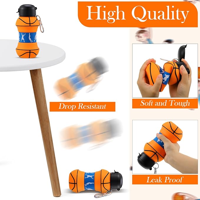 Layhit 8 Pcs Basketball Water Bottles 18oz Collapsible Basketball Water Cups - Image 4