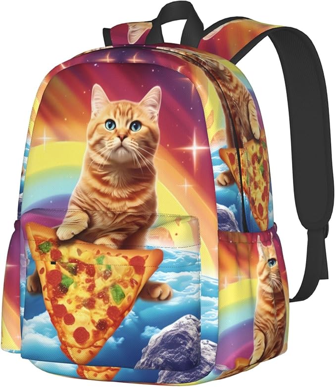 cfpolar 17 Inch Backpack Funny Pizza Cat Rainbow Laptop Bag Shoulder Bag School by homedecorations