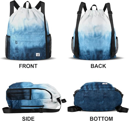 Drawstring Backpack with Mesh Pockets String Gym Bag Sackpack Sandproof Water - Image 6