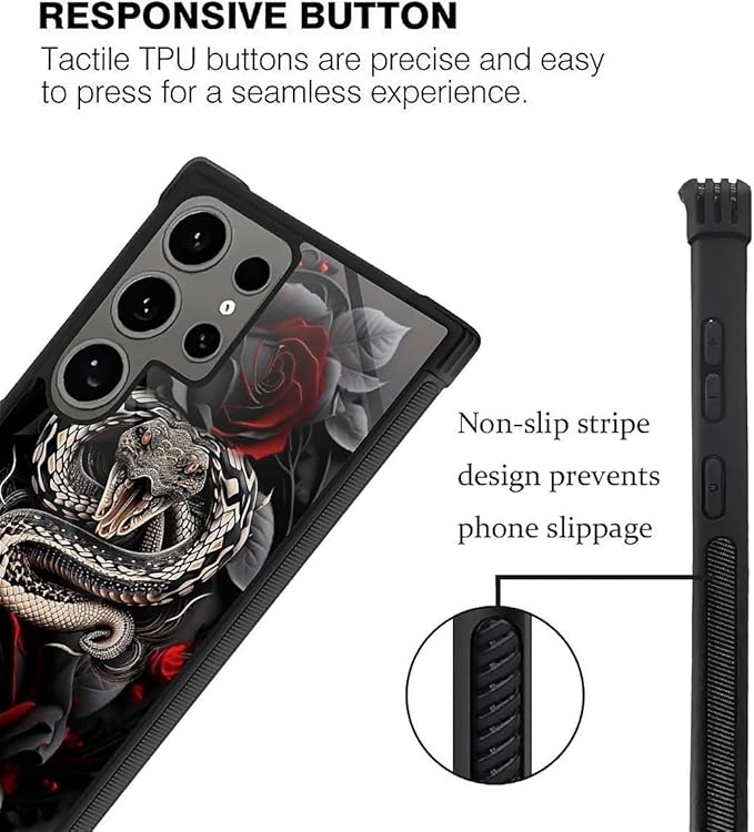 for Samsung Galaxy S24 Ultra Case, Entwined Rose Snake Pattern Graphic Design - Image 4