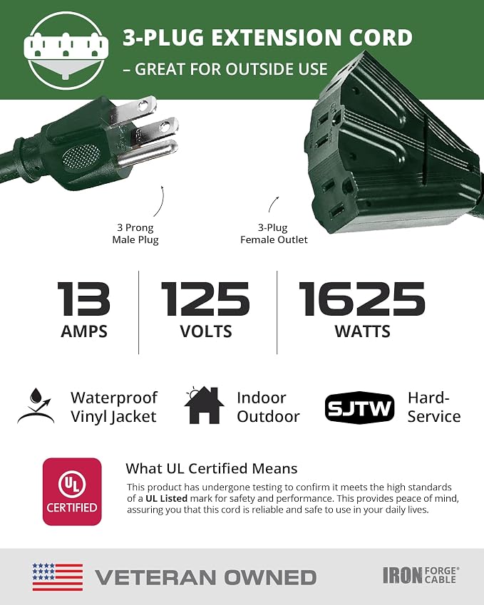 Iron Forge Cable 6ft Green Outdoor Extension Cord - Image 3