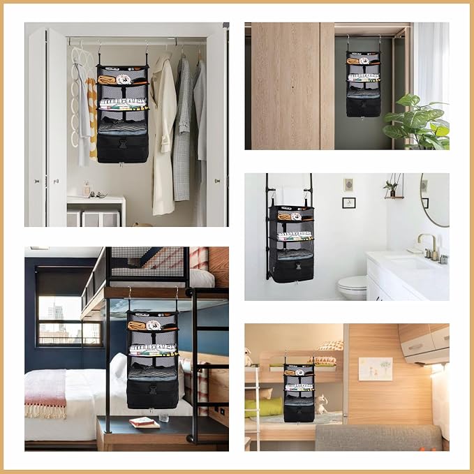 Surblue Hanging Closet Storage Bag Collapsible 3-Shelf Washable Oxford Fabric - Image 7