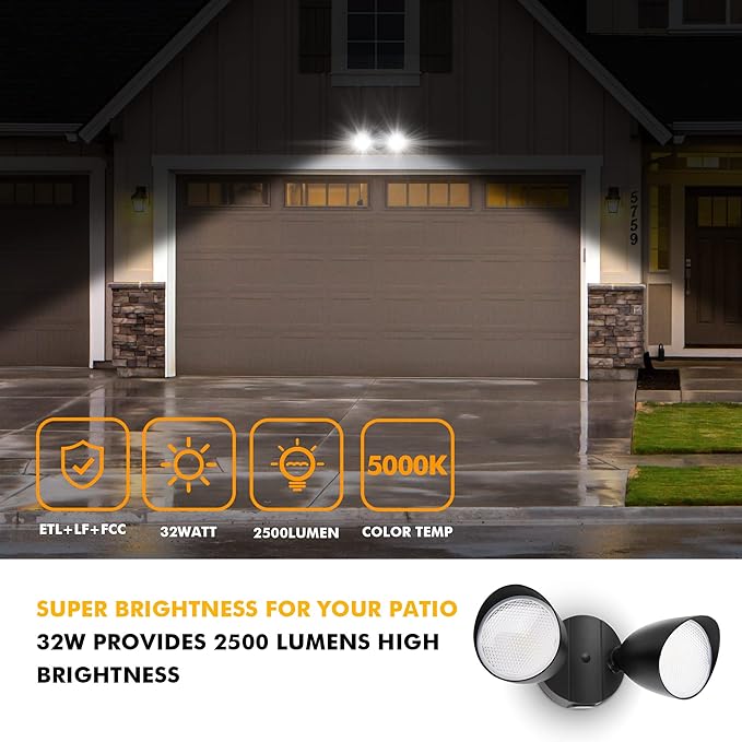UME 2-Packs 2500 Lumen 32 Watt 28 LED Dual-Head Floodlight Outdoor, Full Metal - Image 2