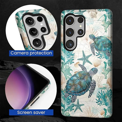 for Samsung Galaxy S25 Ultra Case, HL2 Ocean Sea Turtle Nautical Map Hybrid 2 - Image 4