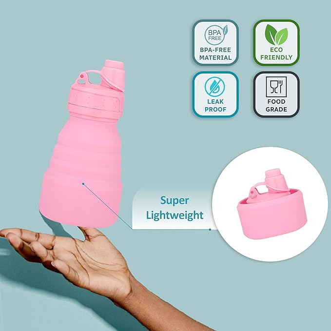 Collapsible Water Bottles 17oz, Odorless BPA-Free Silicone, Leak-Proof Foldable - Image 3