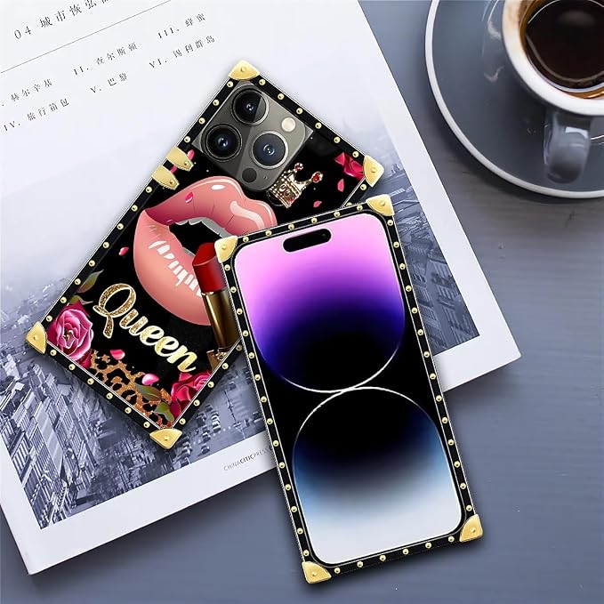Compatible with iPhone 14 Pro Max Case, Glitter Red Rose Queen Leopard Lipstick - Image 6